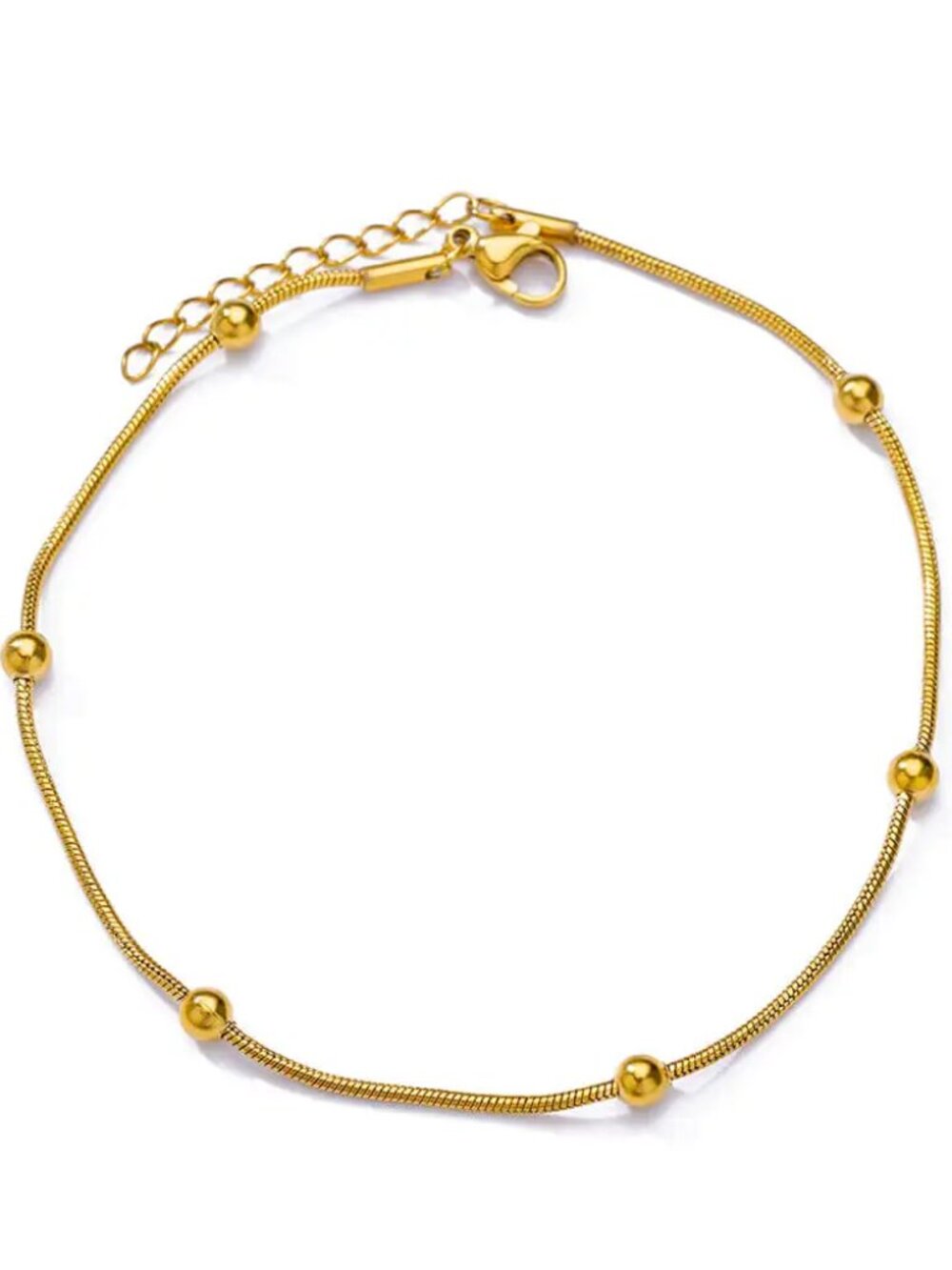 Gold-Tone  Dainty Anklet with Beads Chain - Minimalist - Stainless Steel